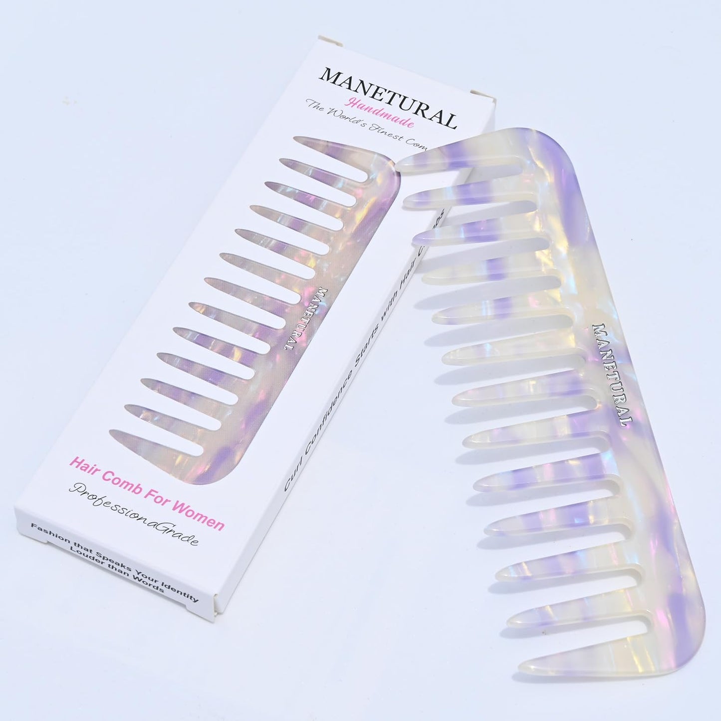 S1 Elegant Wide-Tooth Comb – Lightweight, Travel-Friendly, and Stylish Design for Tangle-Free Hair (White Purple)