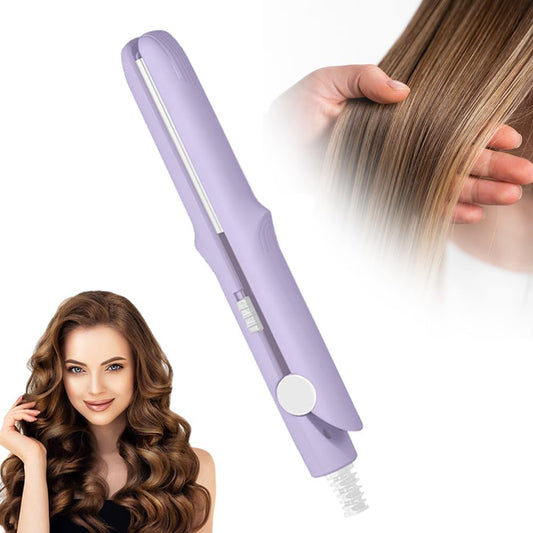 Upgrade 2-in-1 Curling Wand and Flat Iron, 2025 Upgrade Mini Dual Purpose Curling Iron, Portable Hair Straightener Travel Curling Wand for Women Short and Long Hairs, All Hair Types (Light Purple)