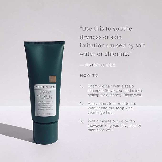 Kristin Ess Hair Weightless Hydration Daily Scalp + Hair Mask - Soothes Scalp, Hydrates Hair, Rebalancing Treatment, Frizz Minimizing, Vegan, Color & Keratin Safe, 6.7 fl oz