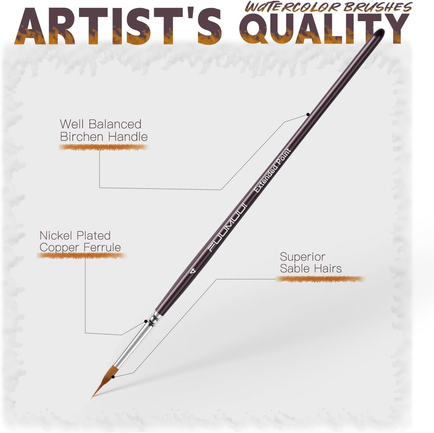 Fuumuui Sable Watercolor Brushes, Professional 10Pcs Sable Paint Brush Set Variety Shapes with Flats, Extended Needle Point, Dagger, Cat's Tongue, Rounds Perfect for Watercolor Acrylic Gouache Inks