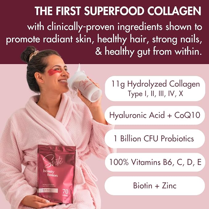 Hydrolyzed Multi Collagen Powder Beauty Superfood for Women Aging Skin, Hair, Nail, Joints, Gut Health, Vitamins, Probiotics, Peptides Keto Supplement Drink |Berry Flavor by Svete