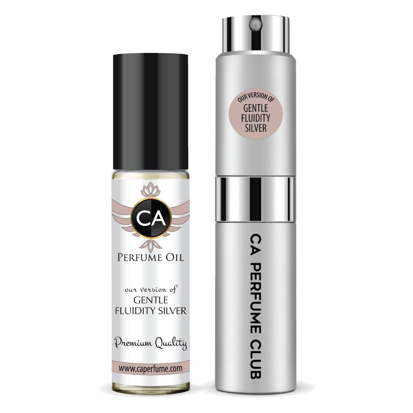 CA Perfume Duo Impression of Gentle Fluidity Silver For Women And Men Perfume Layering Set Long Lasting Travel Size EDP + Body Oil Roll-On Bottle 0.27 Fl Oz+0.33 Fl Oz