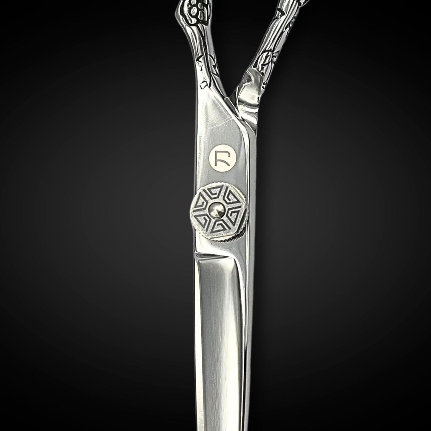 Saki Shears 6 Inch Set of Hair Cutting and Thinning Scissors With Flower Design on Handle and Finger Holes - 440C Stainless Steel - Professional Hair Cutting Set (Silver)