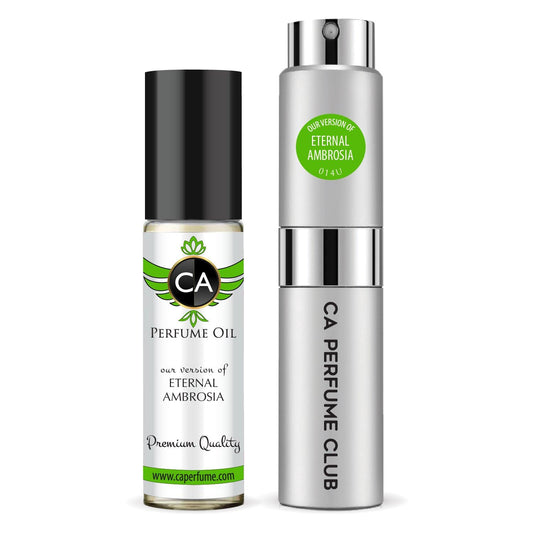 CA Perfume Duo Impression of Eternal Ambrosia For Women And Men Perfume Layering Set Long Lasting Travel Size EDP + Body Oil Roll-On Bottle 0.27 Fl Oz+0.33 Fl Oz