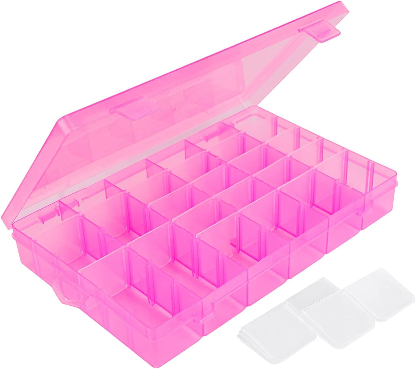 False Nail Container, Cosics Bright Pink 36-Gird Plastic Nail Art Organizers Storage Box with Adjustable Dividers, False Jewelry Diamonds Charms Nail 3D Decorations Manicure Accessory Holder Case