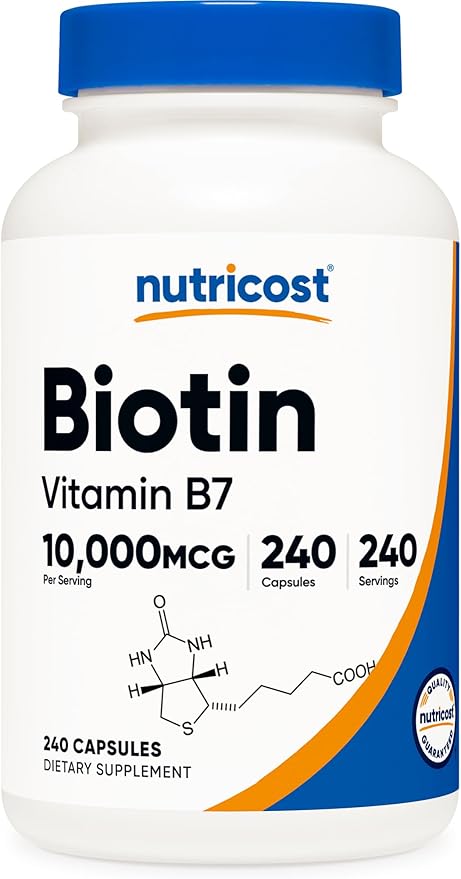 Nutricost Biotin (Vitamin B7) 10,000mcg (10mg) Vitamin Supplement, 240 Capsules - Vegetarian, Gluten Free, Quick Release, Non-GMO