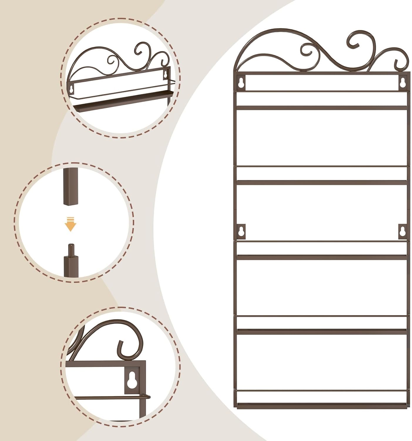 ERYTLLY Wall Mounted Nail Polish Rack, Rectangle Nail Storage Organizer, Salon Shelf Organizer (Brown)