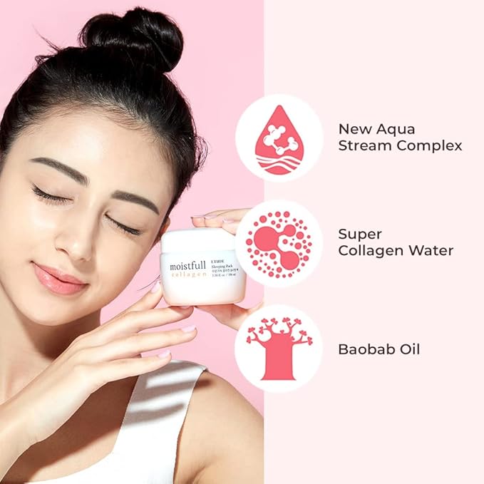 ETUDE Moistfull Collagen Sleeping Pack 100ml #22 | Moist Smooth Skin| Facial Moisturizing Care Night Cream Makes Your Skin Bouncy & Dewy | Facial Lotion for Dry, Sensitive, Oily Skin | K-beauty