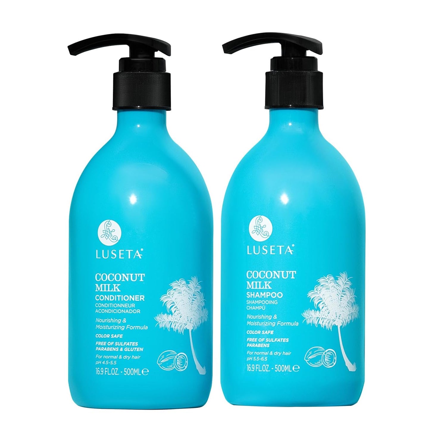 L LUSETA Coconut Milk Shampoo & Conditioner, Nourishing & Moisturizing Hair, Sulfate & Paraben Free, Keratin & Color Safe, 16.9oz Each