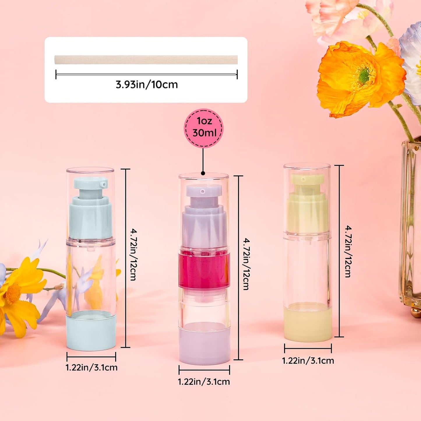 Segbeauty 1oz Small Airless Pump Dispenser Travel Bottles for Toiletries, 3pcs Refillable Travel Lotion Container for Liquids, 30ml Empty Vacuum Pump Bottles for Traveling, Cream Makeup Container