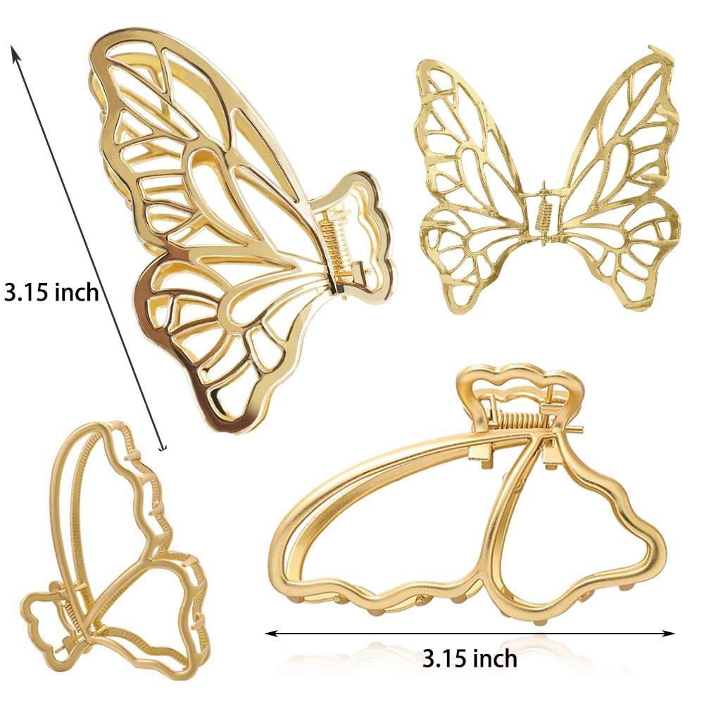 6 Packs Large Metal Butterfly Hair Claw Clips, Lady Thick Hair Catch Barrette, Non-slip Hair Jaw Clamp Clips Styling Fashion Accessories for Women Girls