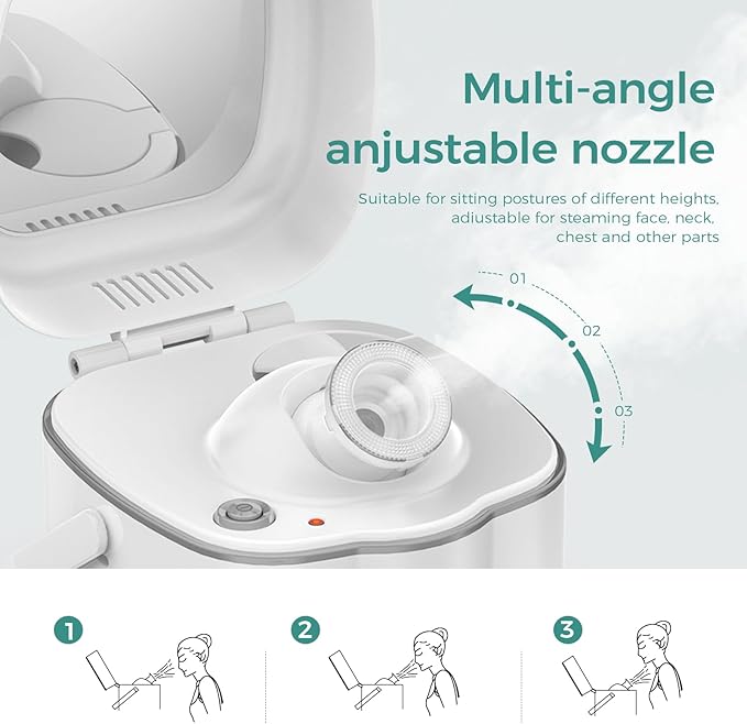 DAROMA Nano Ionic Facial Steamer with Adjustable Nozzle & Mirror - Advanced Home Spa Tool for Deep Cleansing & Hydration Support, Ideal Skincare Gift for Women