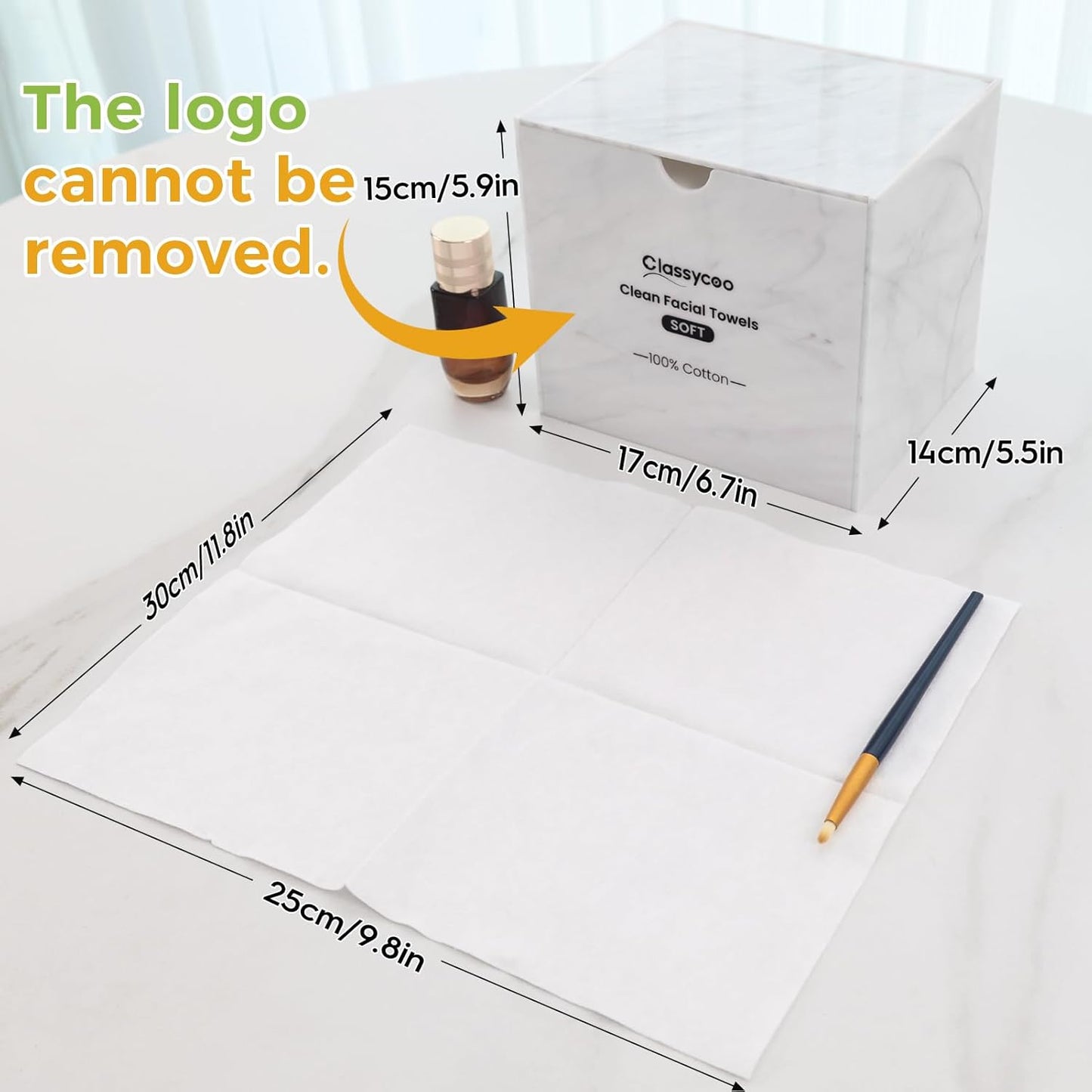 Classycoo Disposable Face Towel Holder, 50 PCS XL Clean Towels Included, Marble Acrylic Container Box for Clean Skin Club, Cotton Facial Wipes Odor-Free for Sensitive-Skin,Bathroom Cosmetic Storage