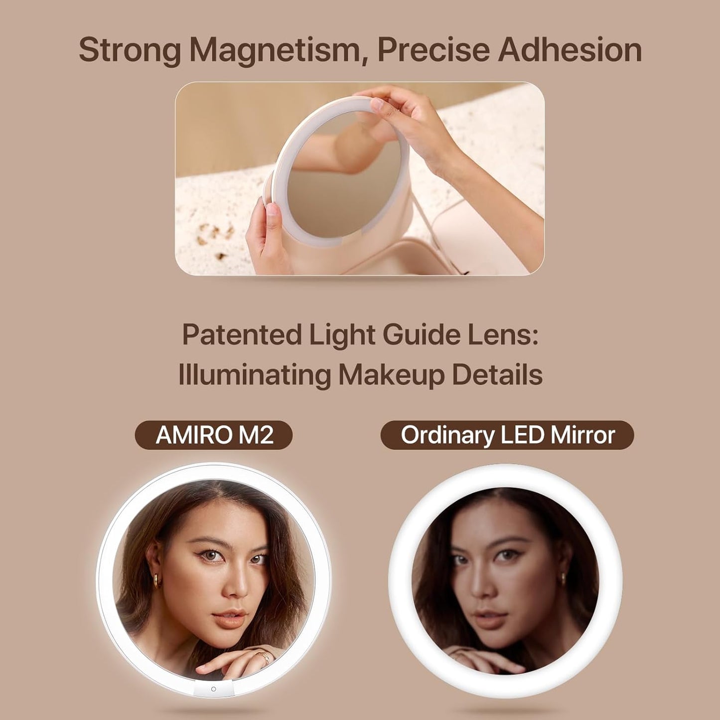 AMIRO M2 Cude Travel Makeup Bag with 5 Level Brightness & 3 Color LED Mirror, Portable Makeup Artist Organizer, Pink