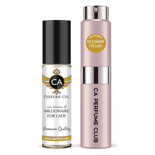 CA Perfume Duo Impression of Millionaire For Lady For Women Perfume Layering Set Long Lasting Travel Size EDP + Body Oil Roll-On Bottle 0.27 Fl Oz+0.33 Fl Oz