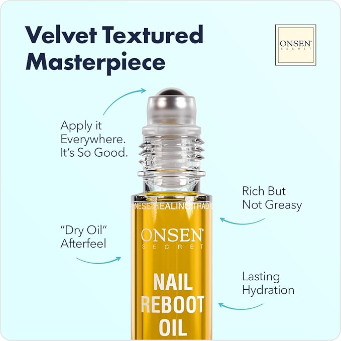 Onsen Secret Nail & Cuticle Repair Oil (10ml) - Dry Oil Formula - Japanese Tsubaki, Tea Tree & Jojoba - Strengthens Nails, Repairs Cuticles, Hydrates Skin & Hair - Natural & Vegan