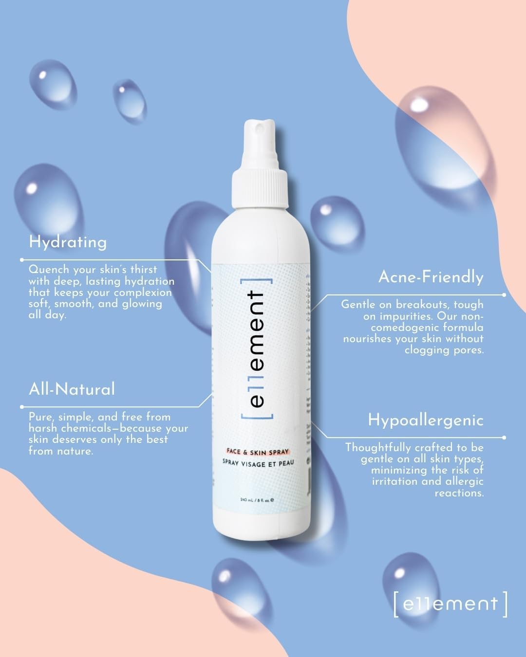 e11ement - Hypochlorous Acid Face and Skin Spray - HOCL- Safe for use on Acne Prone Skin - Eczema - Dry Scalp - Post Procedure -Toner - Eye Lash Cleanser - Face and Hand Cleanser (Large 8 oz.)