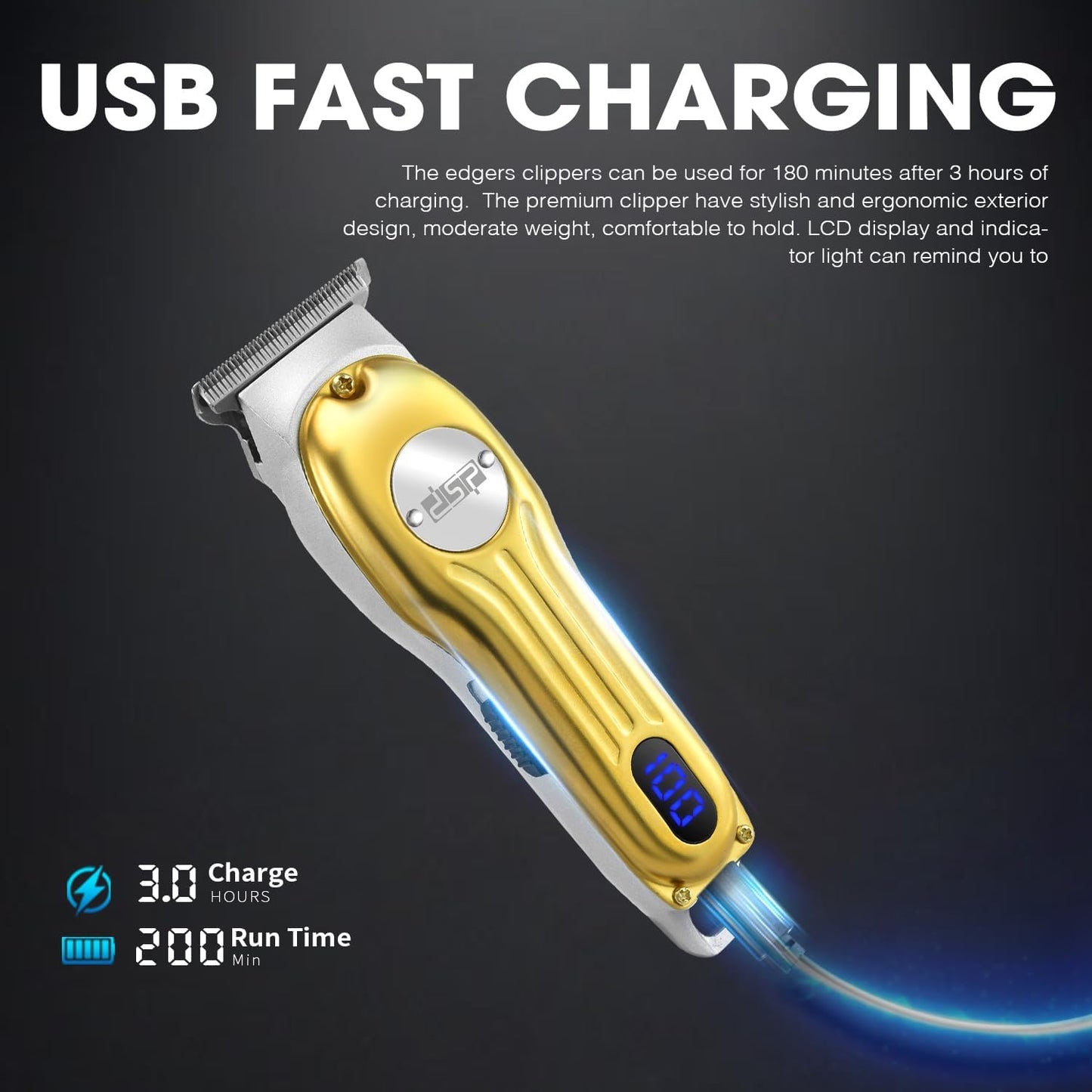 DSP Beard Trimmer for Men, Cordless Hair Clipper Shavers, Facial Hair Trimmer for Beard & Mustache Trimming, Professional Haircut Kit for Men Rechargeable LED Display (Gold)