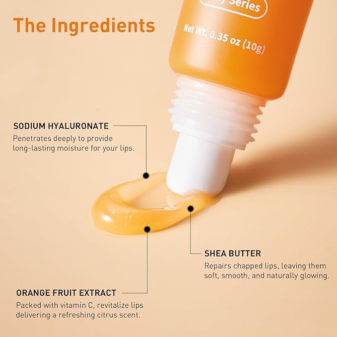 Lip Butter Balm Orange, Lip Staff enriched with Citrus Aurantium Dulcis Fruit Extract& Hyaluronic Acid Complex, Softening, Gloss Finish - Light weight for daily lip product
