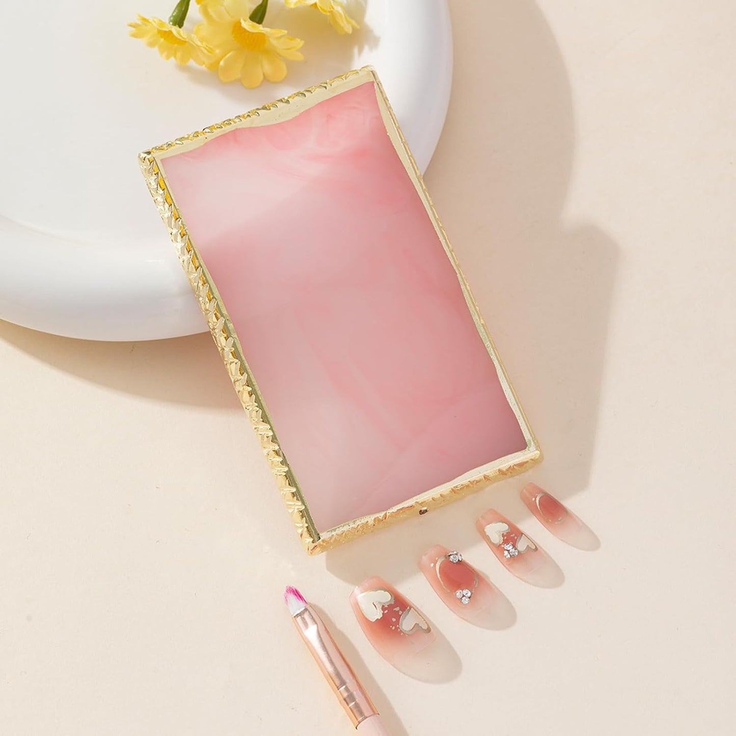 Resin Nail Art Palette Nail Polish Palette Nail Palette Nail Pallet for Nail Art (Pink)