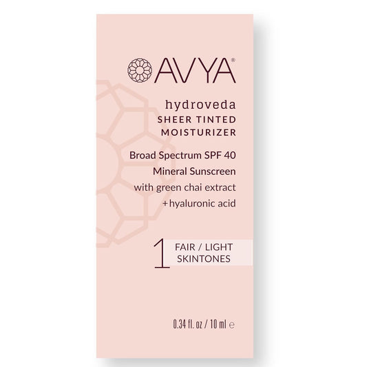 AVYA SPF 40 Sheer Tinted Moisturizer with Hyaluronic Acid & Green Chai – Advanced Ayurvedic Skincare Treatment for Balanced and Brighter Skin/Fair & Light Skintones Shade #1 (0.34oz/10ml)
