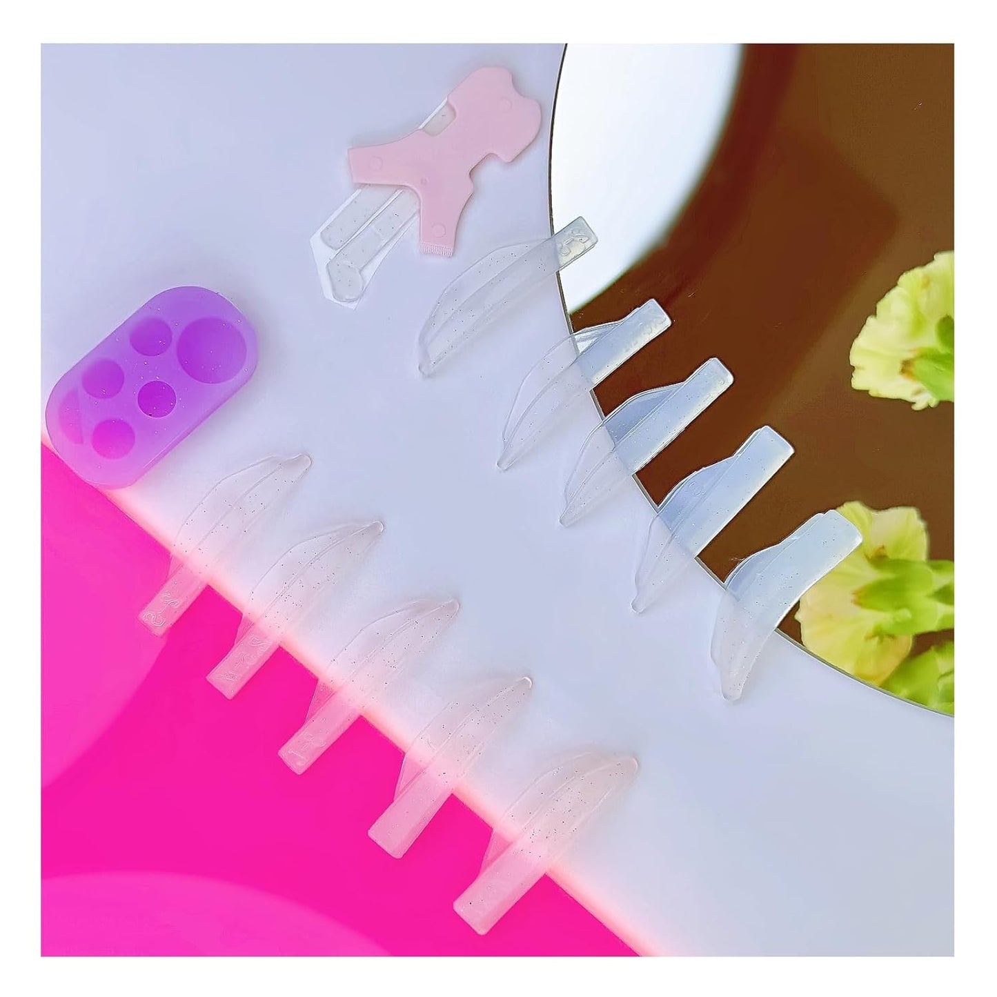 Lash Lift Rods Kit Glitter Eyelash Lift Pallet Ribbon Comb All in 1 Lash Perm Shield LU Curl 5 Size Lash Lift Lamination Pad, Rapid 5 Minute Eyelash Lifting Shields Flexible Pads Extreme Perm Rod