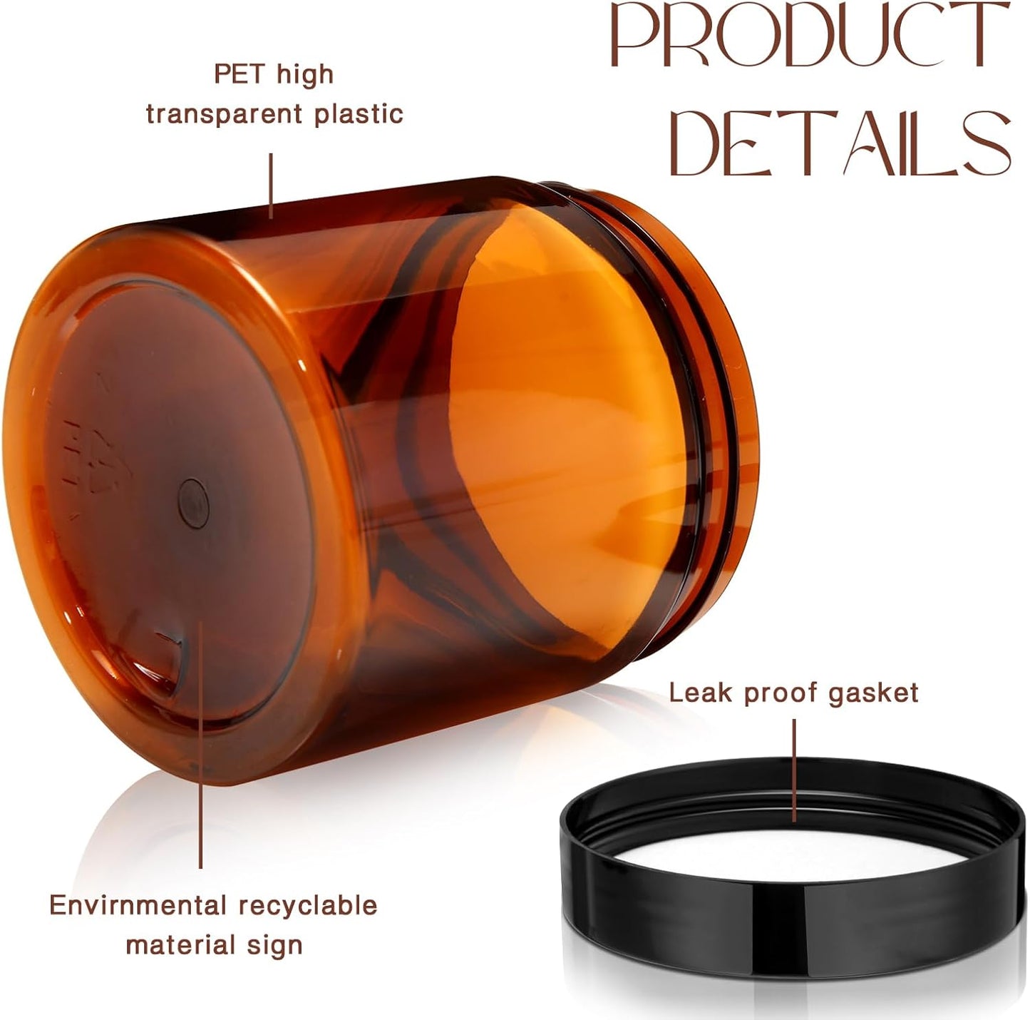 SATINIOR 100 Pcs Plastic Jars with Lids Small Containers Lids Wide Mouth Small Plastic Containers for Lotion Cream Rhinestones Body Butters Travel Storage(8 oz, Amber)