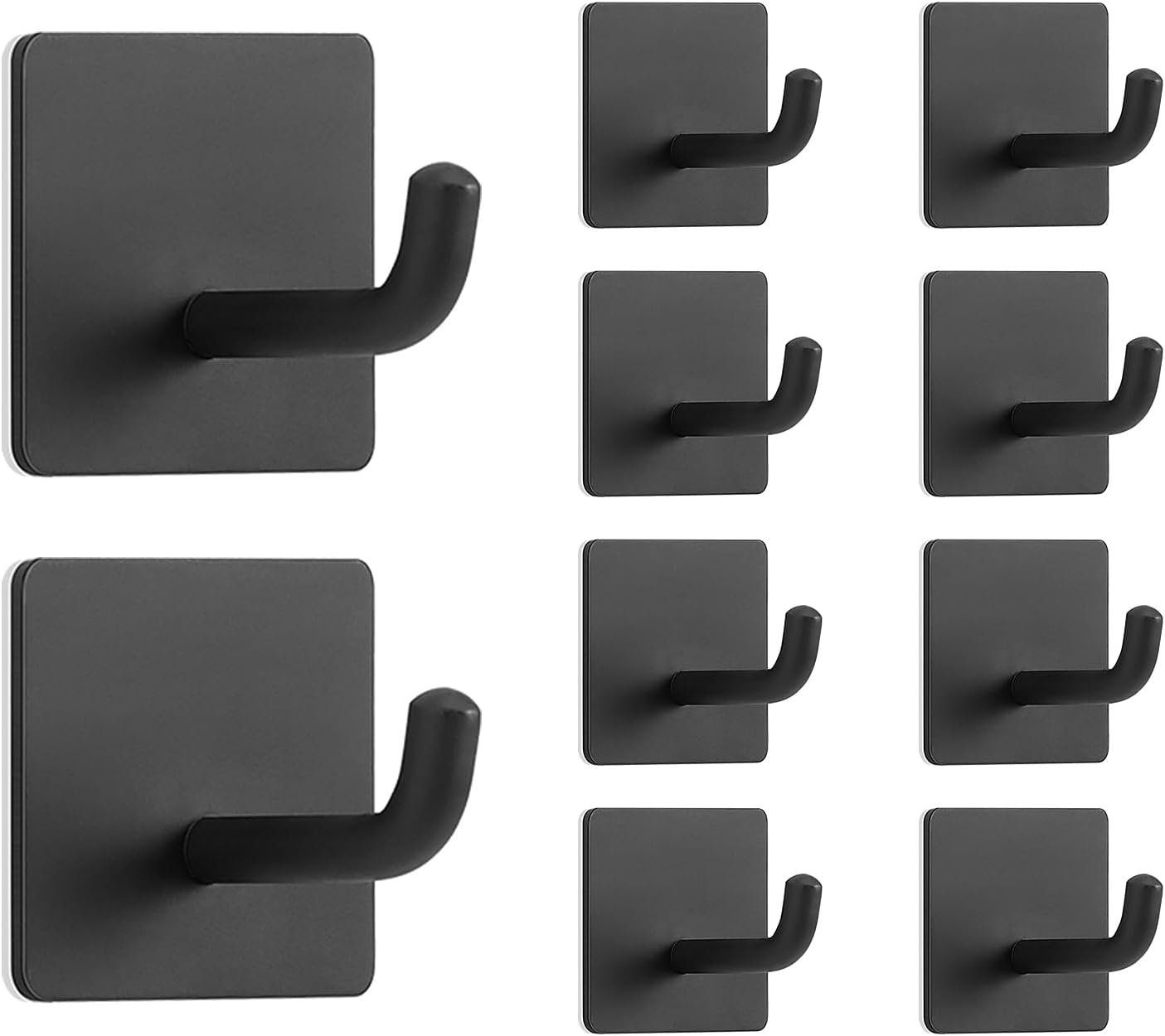 Livabber Adhesive Towel Hooks, 304 Stainless Steel Self Sticky Wall Hooks Waterproof Shower Hooks for Robe/Clothes, No Drilling Towel Hangers for Bathroom Kitchen Bedroom (Black, 10 Packs)