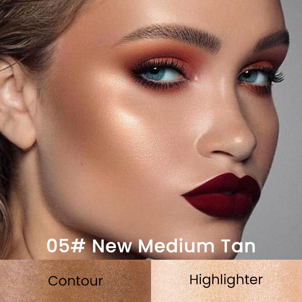 evpct 2in1 Face Shaping & Contouring Stick Cream Contour Concealer Bronzer Stick Makeup Kit for Beginner Face Highlighter Makeup Stick contorno maquillaje de maquillaje profesional,NEW Medium Tan