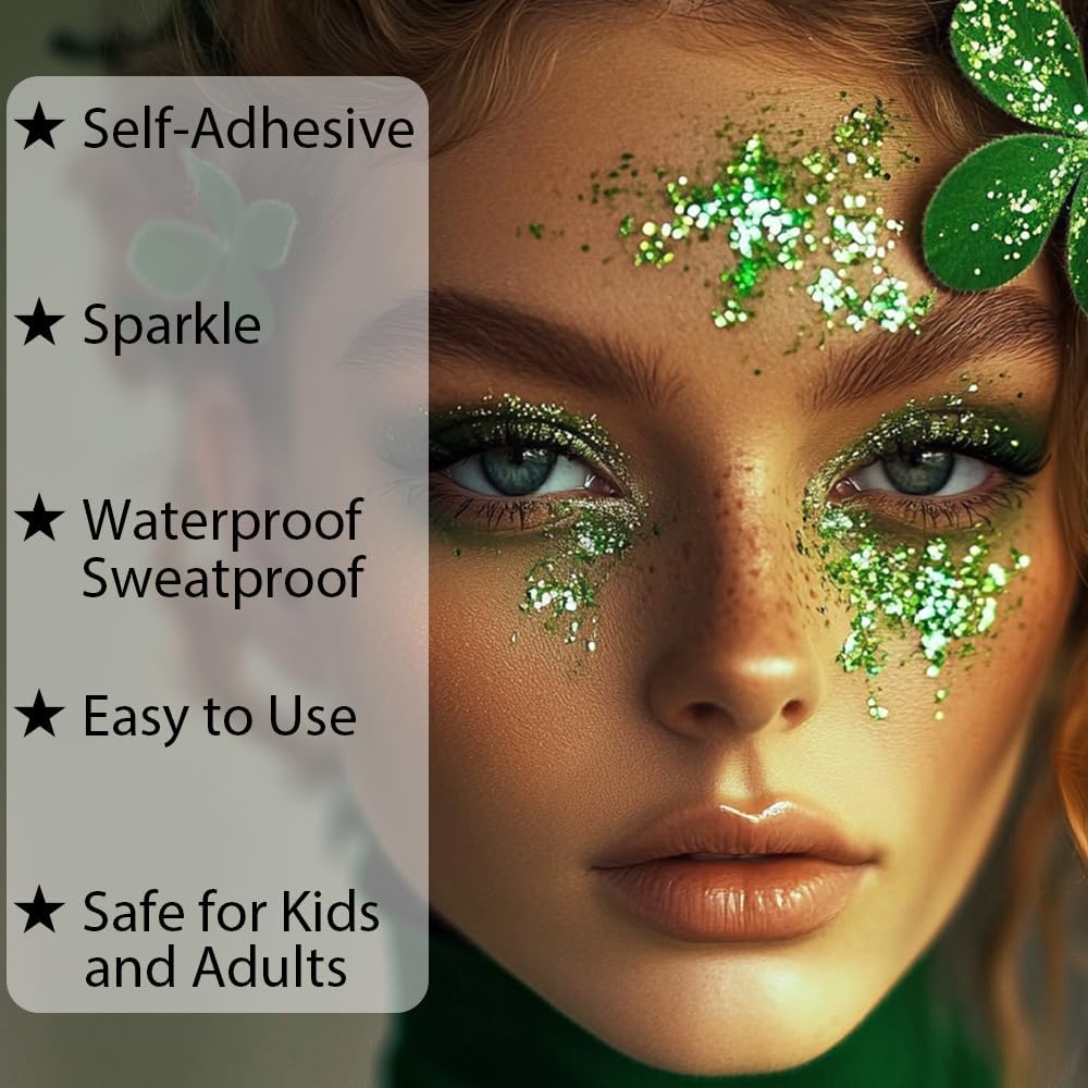 Mysense Green Body Glitter Gel,St Patricks Day Outfit Accessories for Women Girls,Chunky Mermaid Glitter Sequins for Face Eye Hair Decorations,Festival Rave Sparkling Glitter Makeup,30g