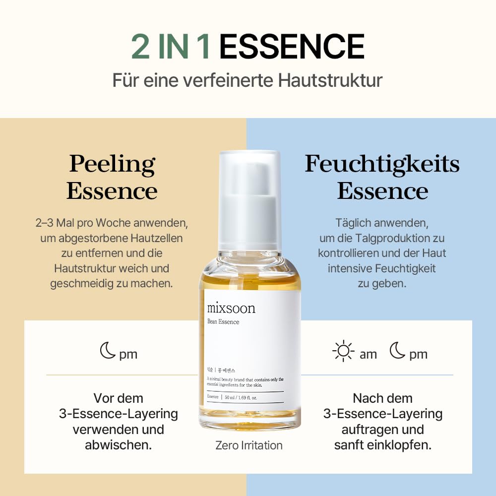 mixsoon Bean Essence Exfoliating Hydrating for Face fermented bean extract Hyaluronic Acid Serum Korean Glass Skin Care 1.69 Fl Oz / 50ml