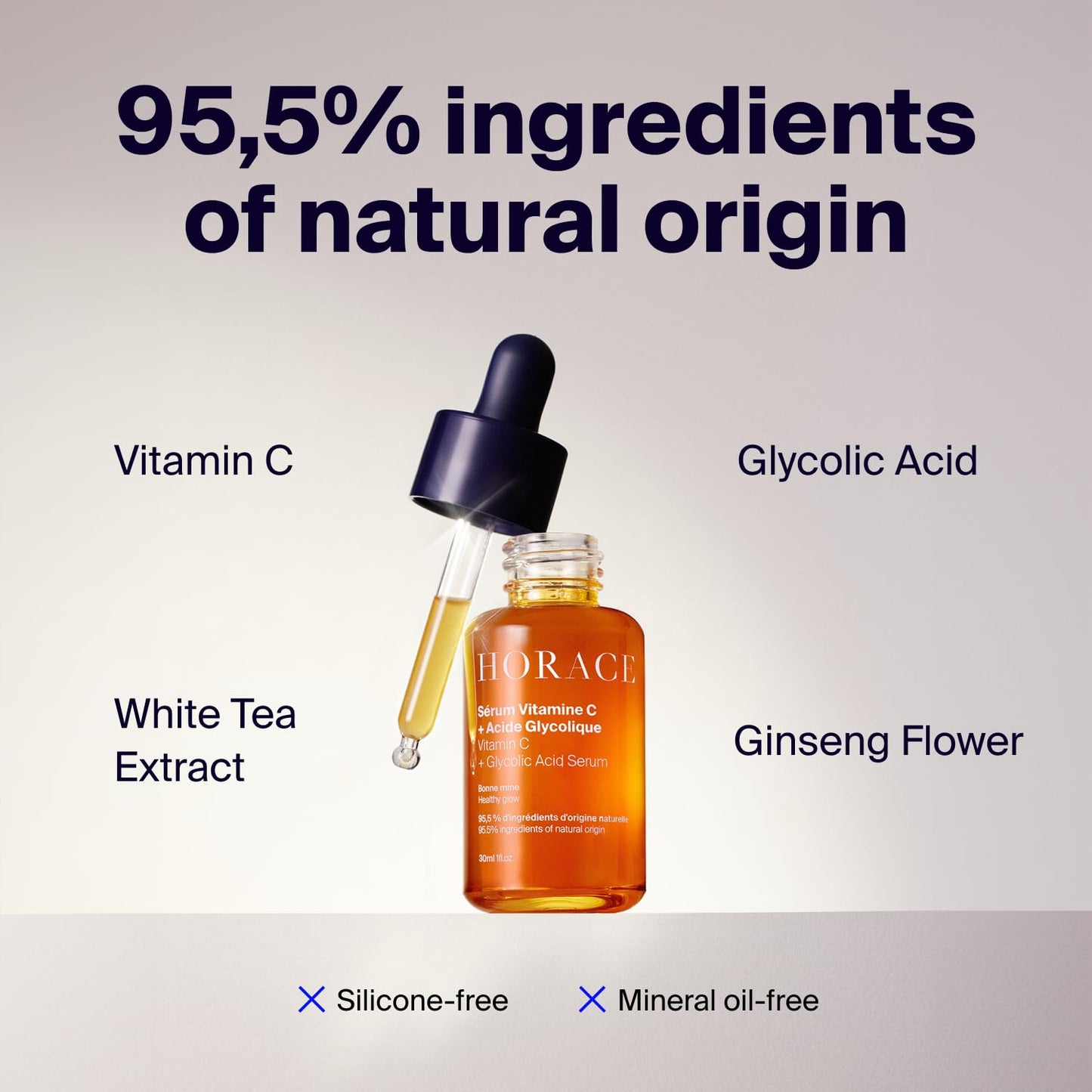 HORACE Vitamin C + Glycolic Acid Face Serum for Men – Brightening Facial Treatment for Dull Skin, Radiance Boost, and Even Complexion – Skincare for All Skin Types – Unscented, 30ml