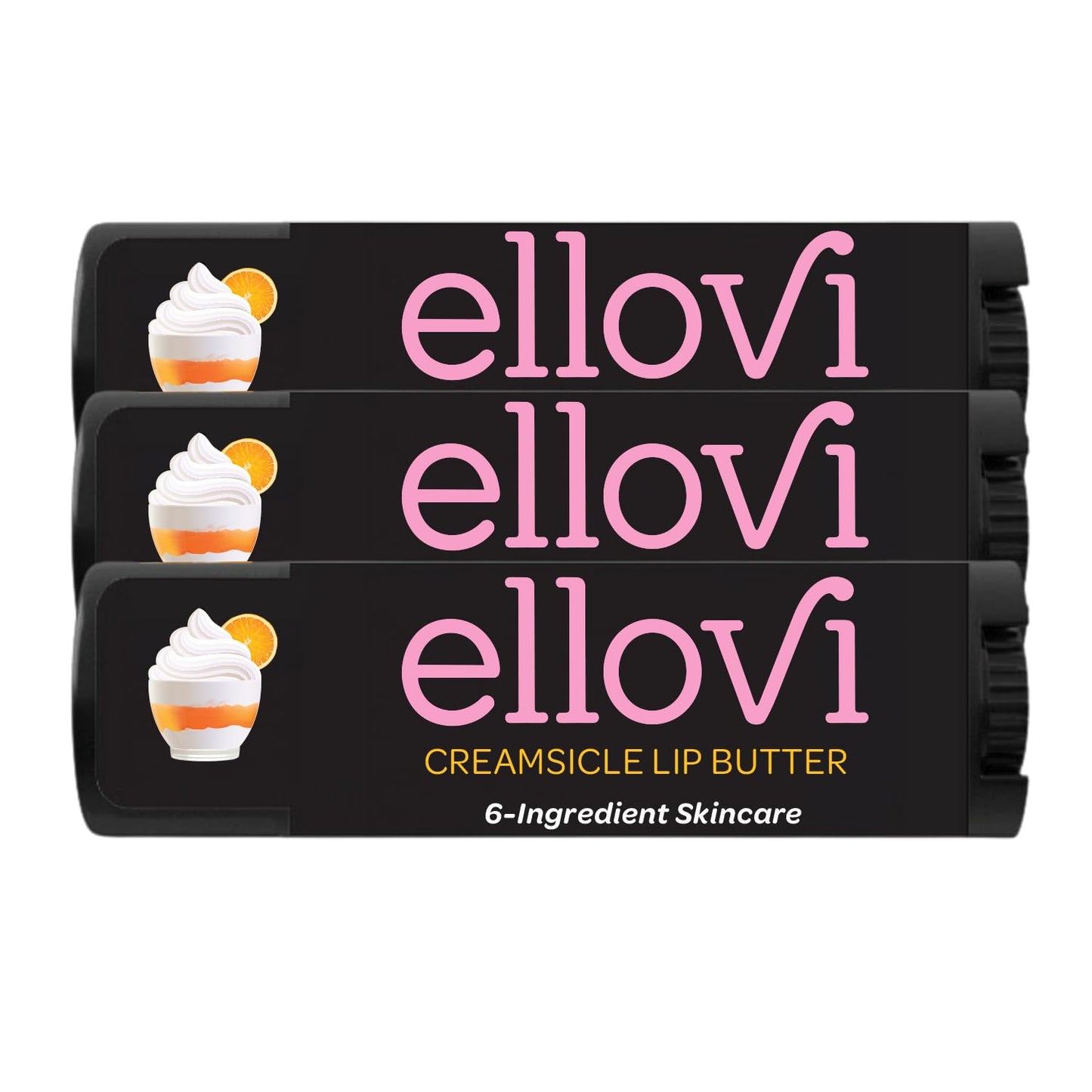 Ellovi Natural Lip Butter Lip Balm - Creamsicle - Pure Enough to Eat - Made With Just 6 Vegan Ingredients - 100% Natural & Organic Moisturizing Lip Care for All Day Hydration (3-Pack)