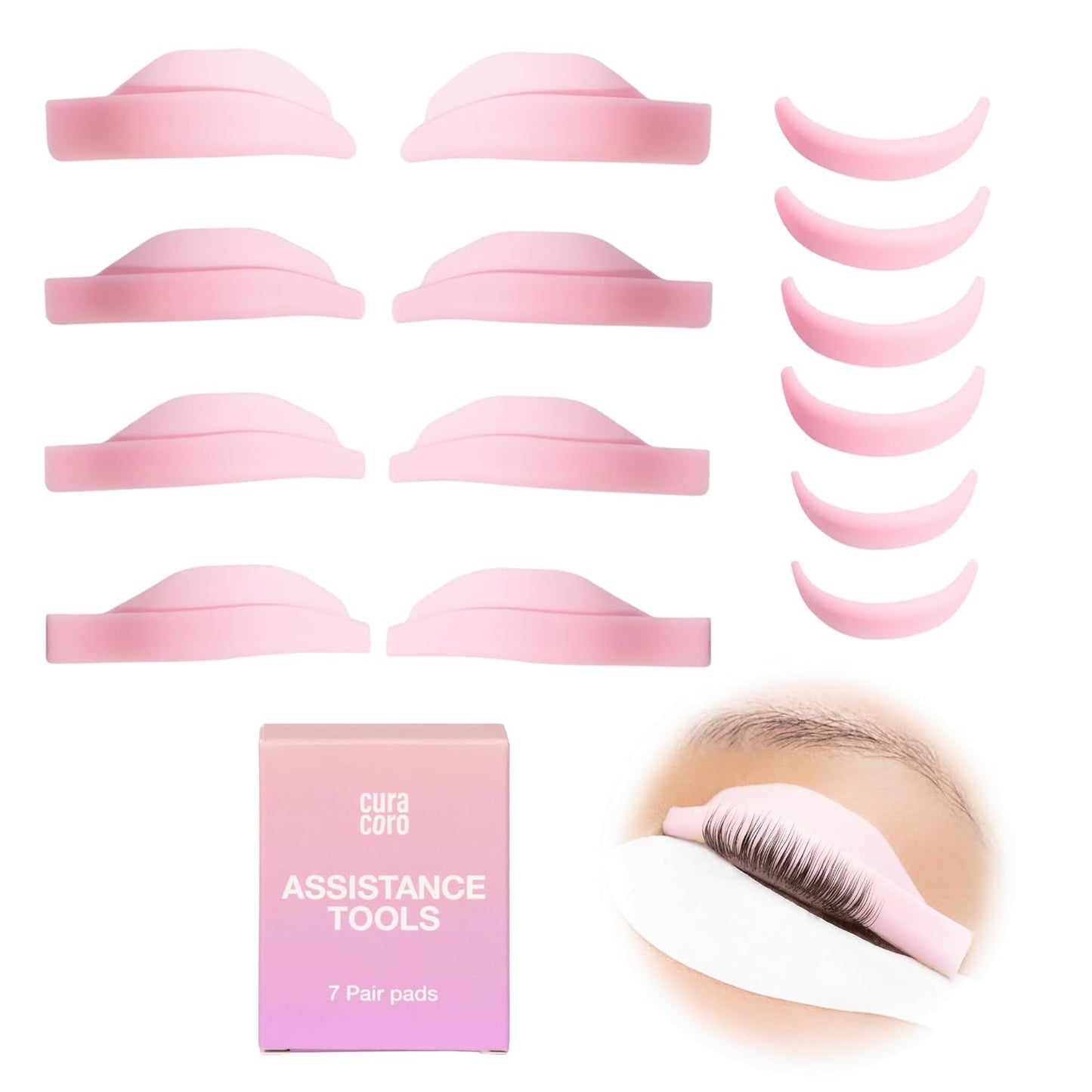 Curacoro Lash Lift Rods, 14 Pcs/7 Sizes Lash Lift Shields, Lash Lift Pads for Eyelash Curling and Lifting, Reusable Silicone Lash Rods For Eyelash Perm Lamination