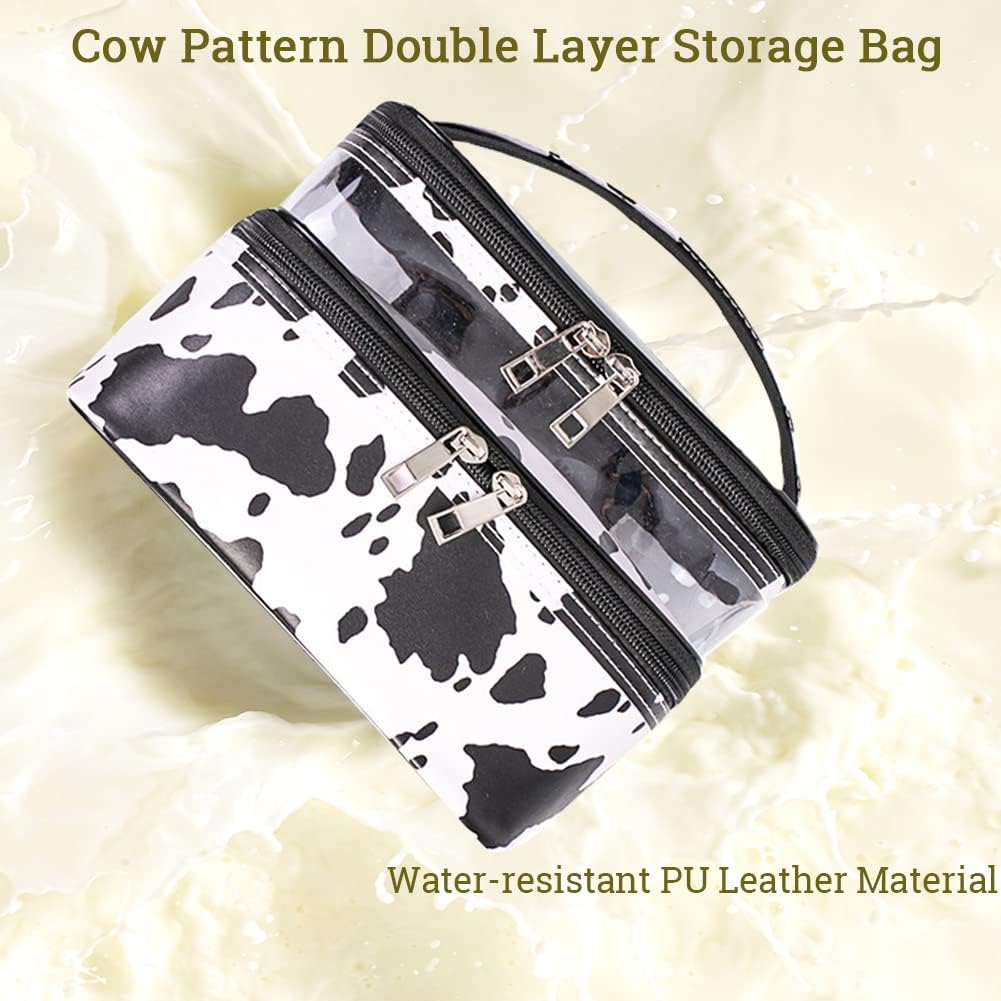 FITINI Makeup Bags Double Layer Cows Travel Storage Cosmetic Cases Largr Make-up Organizer Toiletry Bags Water-resistant for Women Makeup Brush Bag