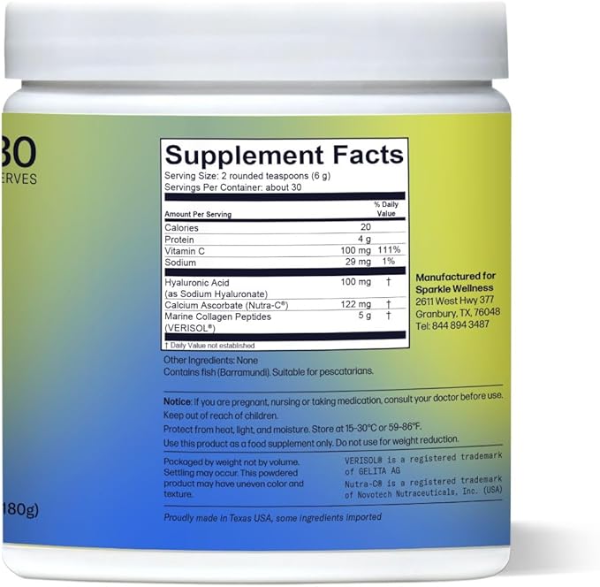 Marine Skin Boost Plus (No Flavor) [30-Serves] | Collagen Powder Supplement with Marine-derived VERISOL Bioactive Hydrolyzed Collagen Peptides, Vitamin C & Hyaluronic Acid