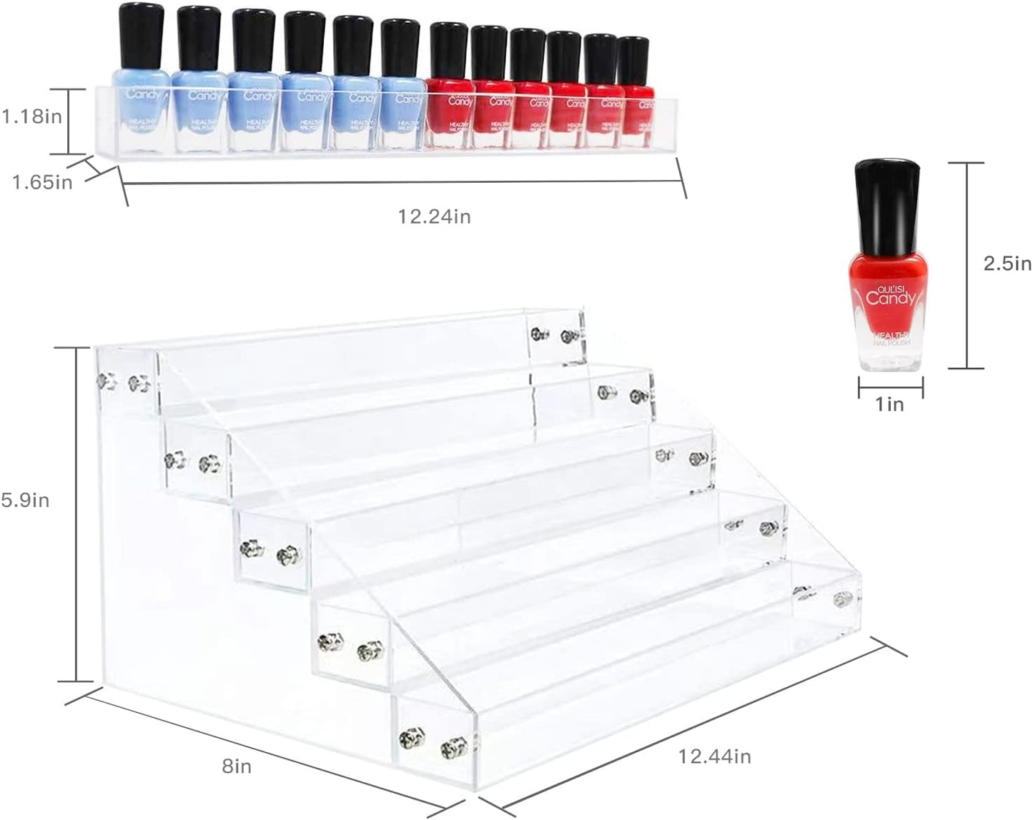Kingtaily Nail Polish Organizer, 5 Layers Acrylic Display Rack, Cosmetics Storage, Unisex