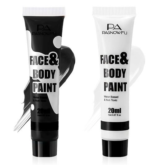 Black and White Face Paint - Professional Water-Based Non-Toxic Makeup Kit for Vampire Skeleton Clown, Highly Pigmented Body Paint for Halloween Costume Parties ，Stage Performances