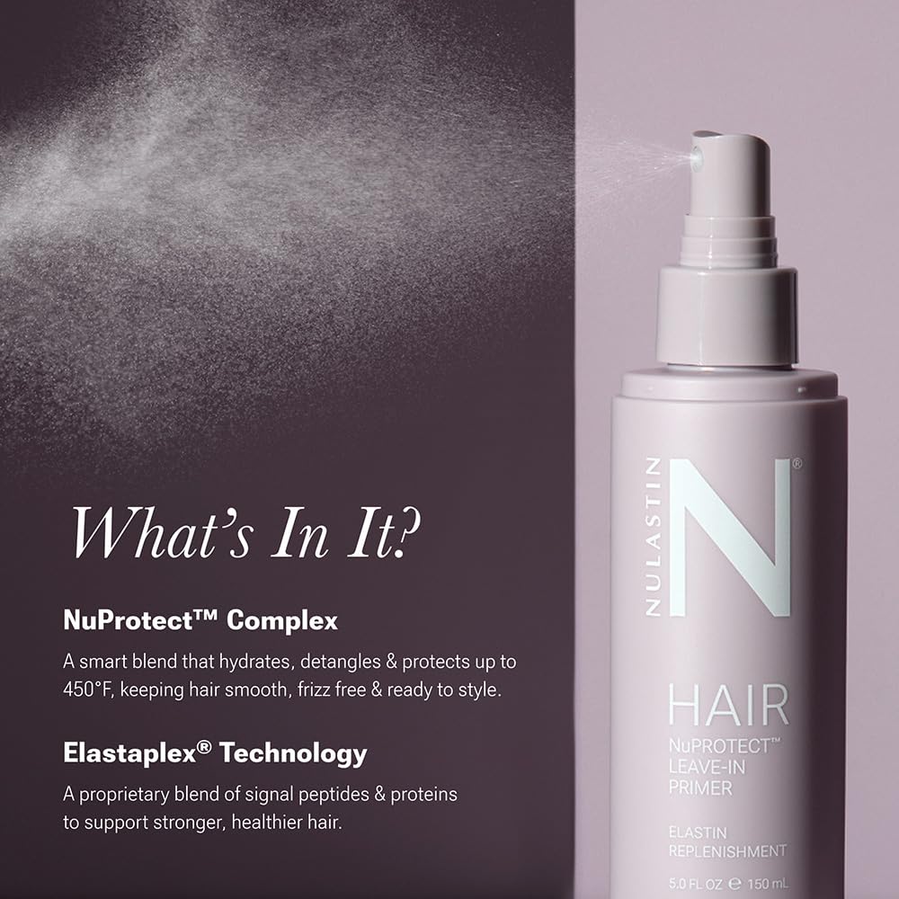 NULASTIN NuProtect Leave In Conditioner Spray - Silicone-Free Heat Protectant, Detangler Spray, Split Ends Hair Treatment & Styling Primer - Color-Safe Formula with 24HR Frizz Control (5 Fl Oz)