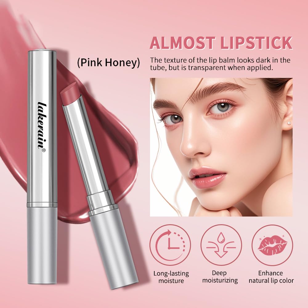 2PCS Honey Lipstick Tinted Lip Balm - Sheer Hydrating for All Skin Tones - Moisturizing Lip Color, Nourishing for Dry Lips (Pink)