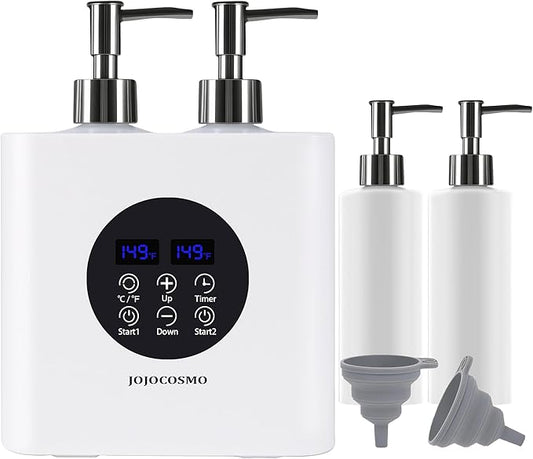 New Dual Control Massage Oil Warmer with Four Body Liquid Bottle Dispensers, Shampoo Heater Form 86 to 149 ℉, Reserve Heating time, for Salon, Home,SPA Essential Oil Lotion Warmer