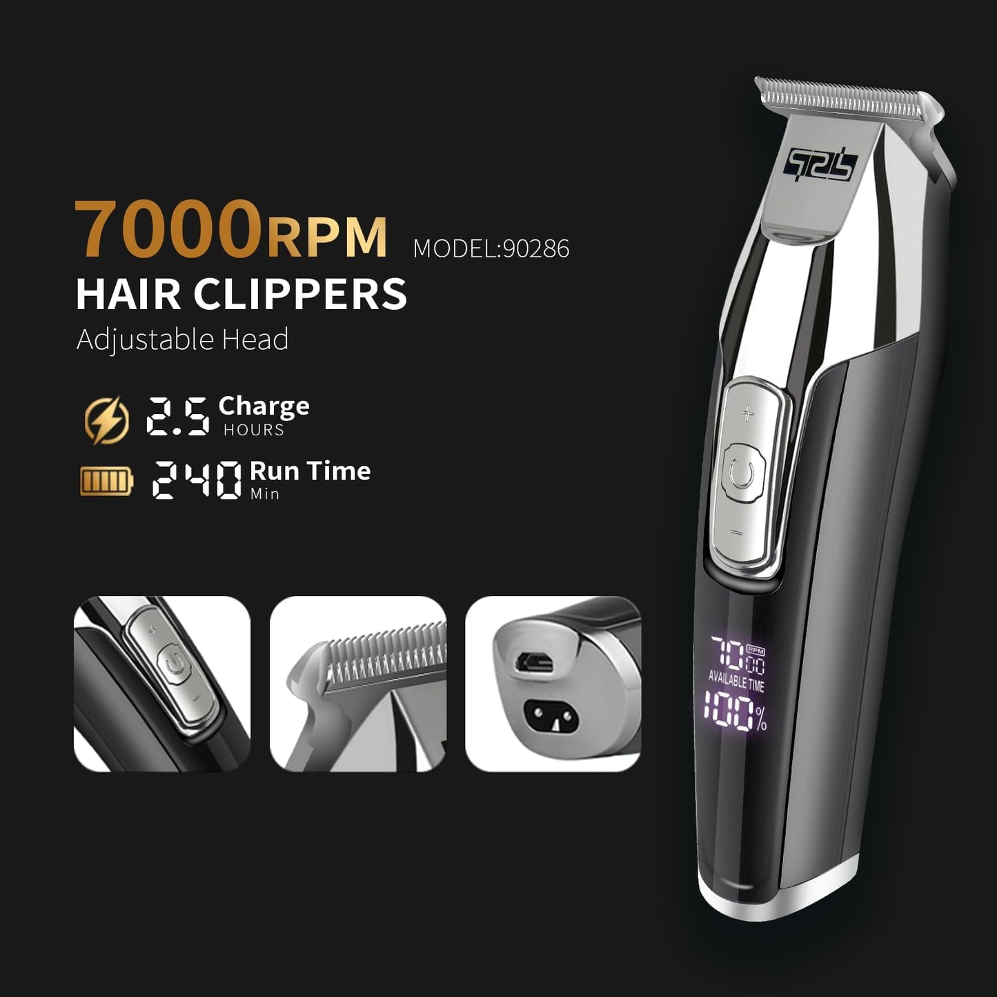 DSP® Hair Clipper, Trimmer, Beard Shaver Kit for Men Professional Barber Set for Hair and Beard Cutting Zero Gap Beard Trimmer, Rechargeable Bald Clippers with LED Display (Black)