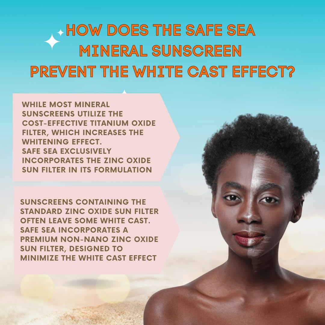 Safe Sea Zinc Oxide Sunscreen SPF50 | Clear Mineral Face Sunscreen Without White Cast | Anti-Jellyfish Sting Protective Lotion | Coral Reef Safe | Travel Size - 2Oz (60ml), Pack of 3
