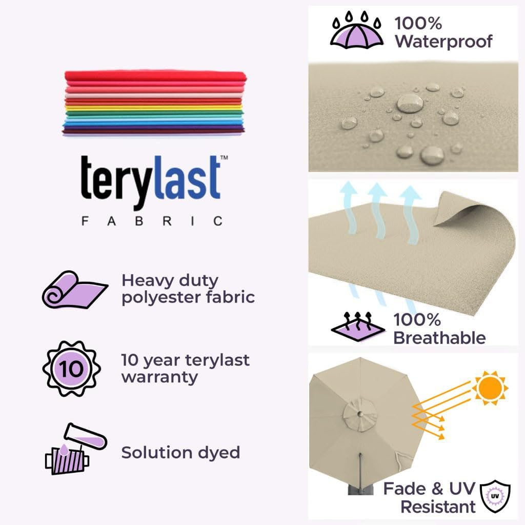 Midtown Umbrellas 10 Ft Outdoor Cantilever Patio Umbrella w/Terylast Chestnut Beige Fabric - Rotate 360° Offset Patio Umbrella, Deck Patio Umbrella, Backyard Umbrella & Garden Umbrella - Silver Frame