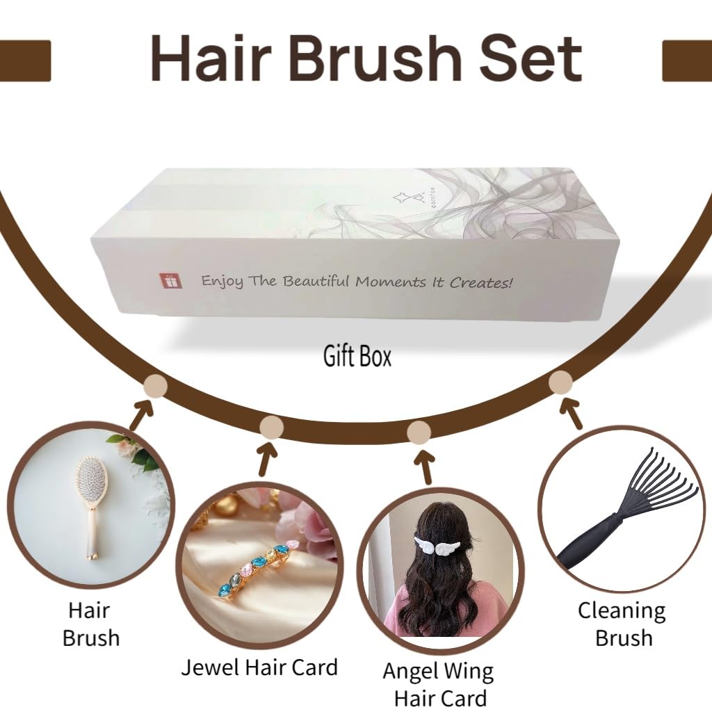 Detangling Hair Brush – Anti-Static, Gentle on Scalp, Styling Tool for All Hair Types – Shine-Enhancing, Travel-Friendly Hair Care Essential Set (Beige)