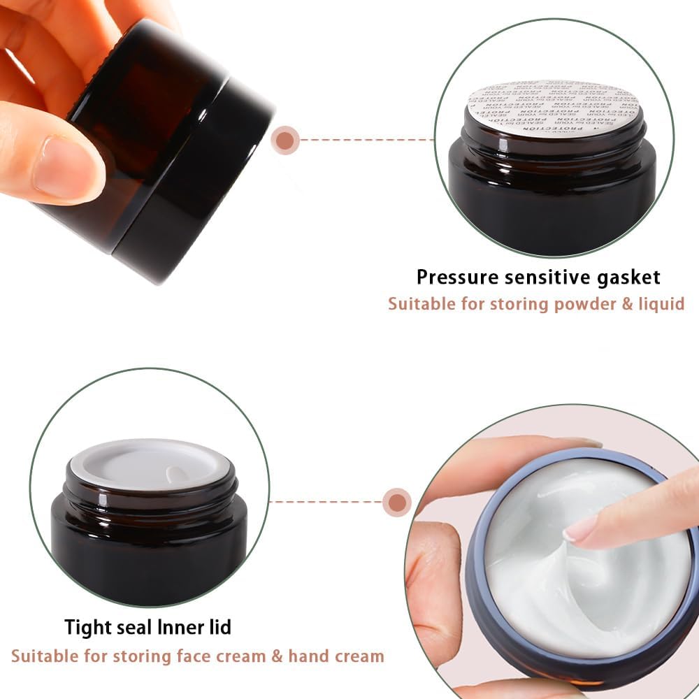 4 pack 1oz Glass Jars Round Empty Cosmetic Containers, Refillable Glass Jars with Lids for Face Creams, Lotions, Powders,Salves Ointments,Potravel Storage