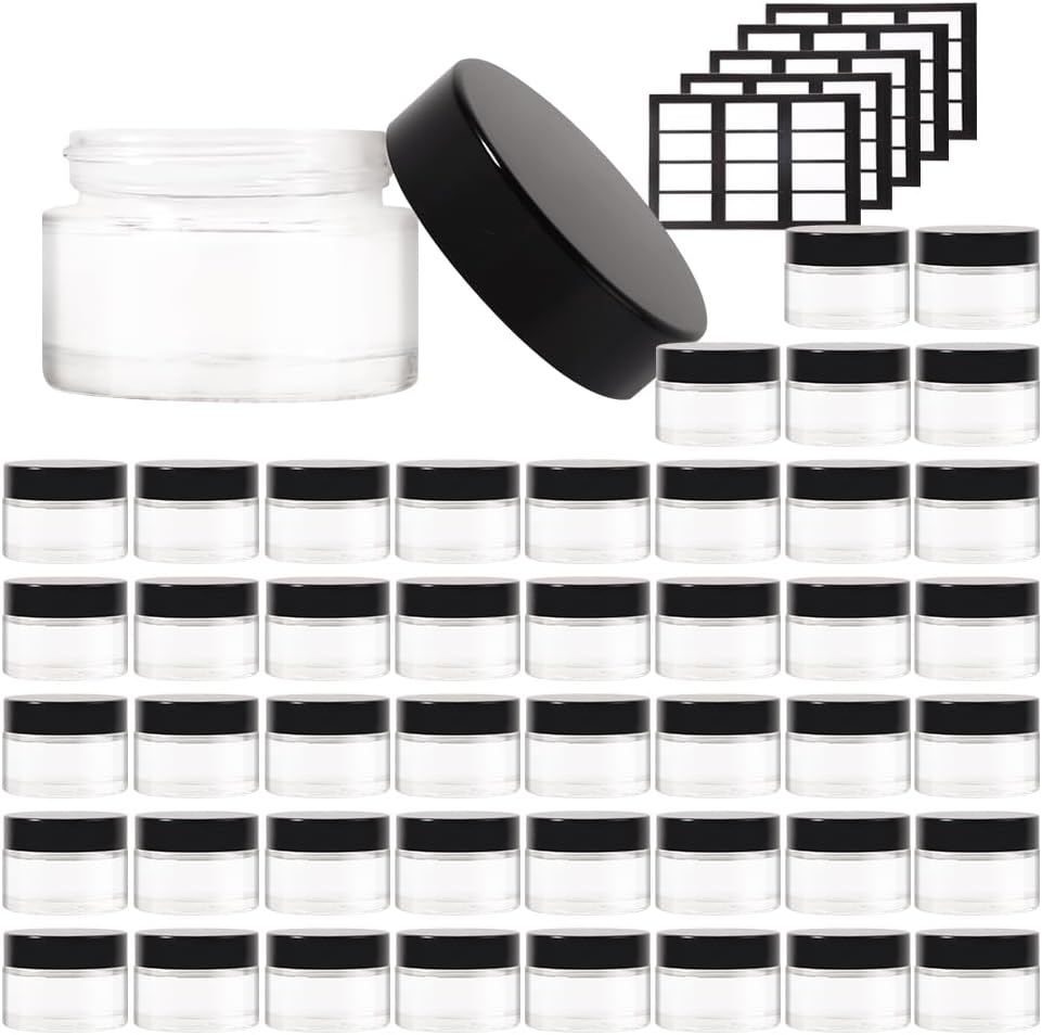 46 pack 1oz Glass Jars with Lids Round Empty Cosmetic Containers, Leak Proof Small Travel Containers Refillable Glass Jars for Face Creams, Lotions,Salves Ointments,Potravel Storage