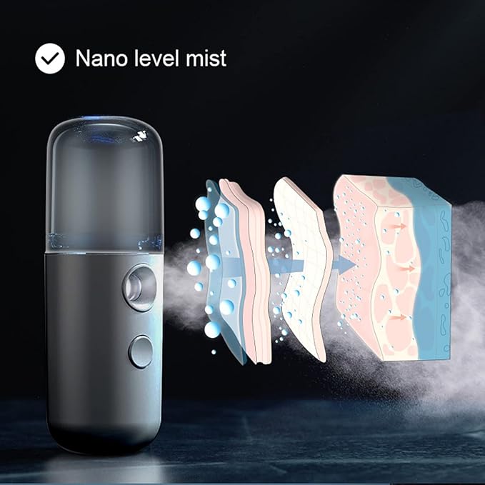 Kingsmile Nano Facial Mister,Moisturizing Nano Mist Sprayer, Portable Mini Nano Mister, Handy Lash Mister for Eyelash Extensions, Face Mister with 1OZ /30ML Visual Water Tank Black