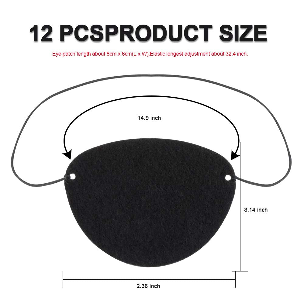 YGDZ Eye Patch, 12pcs Soft Felt Eye Patches for Adults Kids, Adjustable Single Eye Mask for Lazy Eye, Black