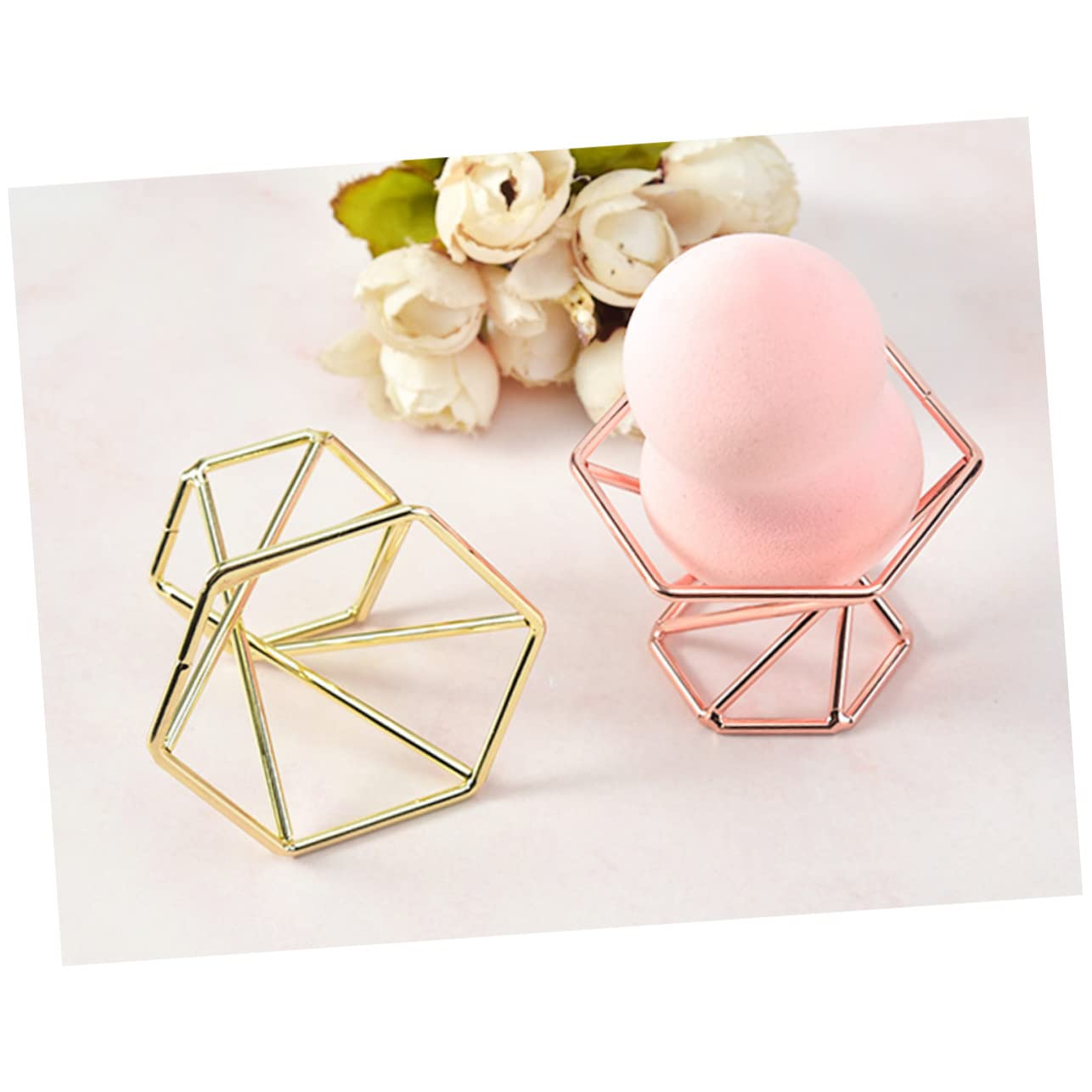 2pcs Stainless Steel Puff Stand Rack Elegant Holder for Makeup Sponge Puff Storage Stylish Design for Fast Drying Easy Access for Women Girls Golden